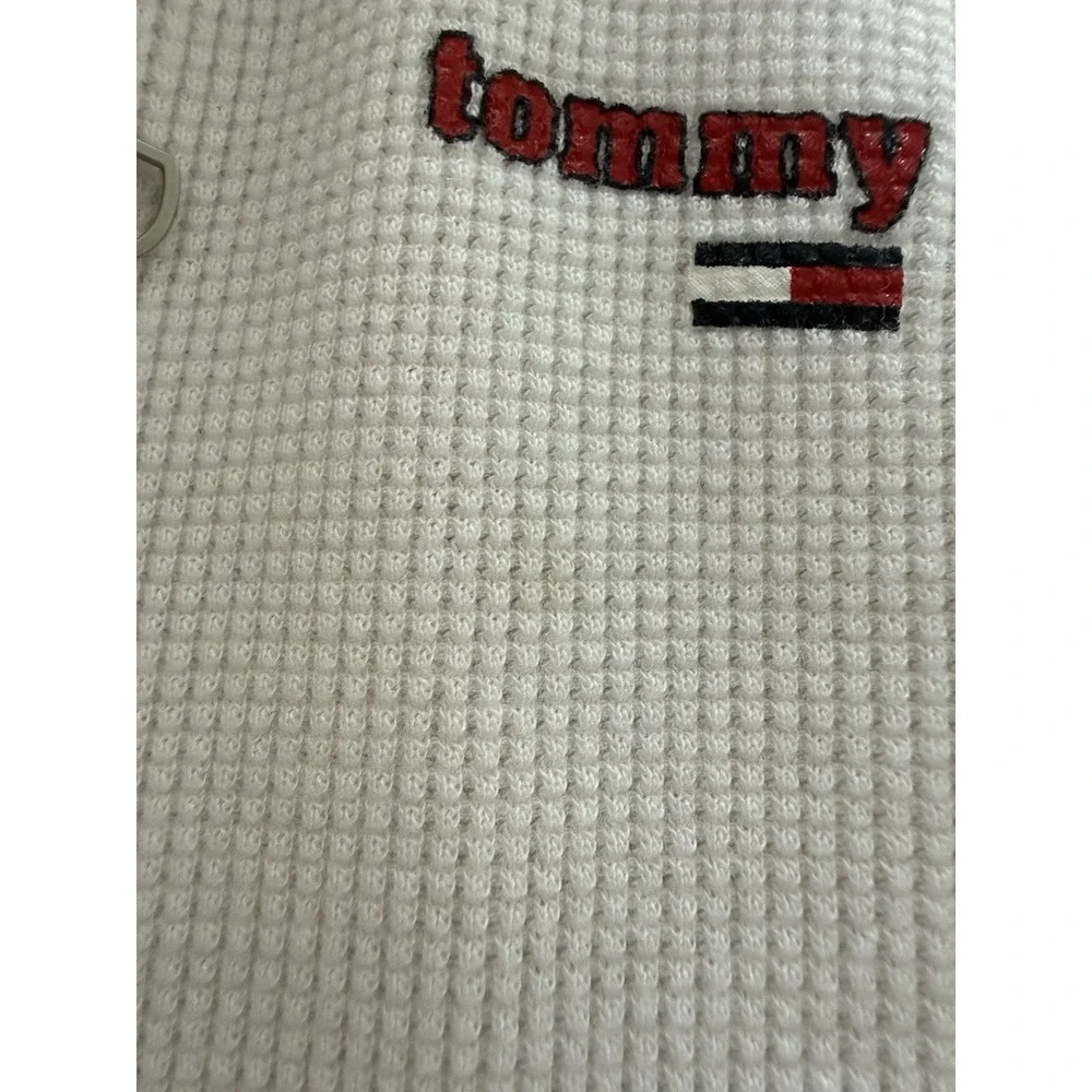 VTG Y2K Tommy Girl Hilfiger Full‎ Zip Sweater Hoodie Waffle Knit White Small